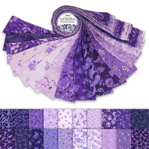 Jelly Roll 40 Strip Assorted Bundle, 2.5" Fabric Strips for Quilting and Sewing, 100% Cotton Fabric Jelly Roll Bundle- Purple Paisley Blooms