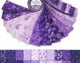 Purple Paisley Blooms Jelly Roll, 40 Quilt Fabric Strips