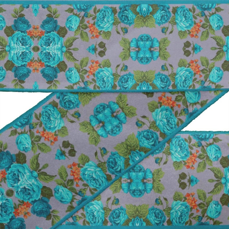 TRM-FL-736 Dress Border Lace Trim Leaves /& Peony Floral Women Fashion Ribbon Printed Velvet Fabric Trim Designer Trim By 9 Yard
