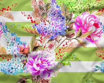 Soimoi Cotton Light Green Fabric - by The Yard, Pink Flower Floral Printed Sewing Fabric Material Fabric for Designer Fabric, Quilting