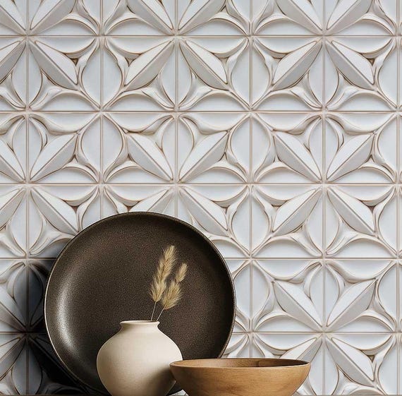 S4Sassy Vintage Style Waterproof Wall Wrap, Mosaic Tile Wallcover, Floral Tile Print Wallpaper For Backsplash, Self Adhesive Vinyl Wallpaper