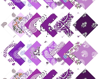 Cuadrados de tela de algodón precortados, estampados florales morados, paquetes de retazos para patchwork.