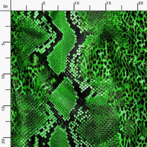 Soimoi Cotton Green Fabric-by The Yard, Leopard & Snake Jungle Animal Skin Printed Material for Quilting, Kids Clothing, Tunic, Tablecloth