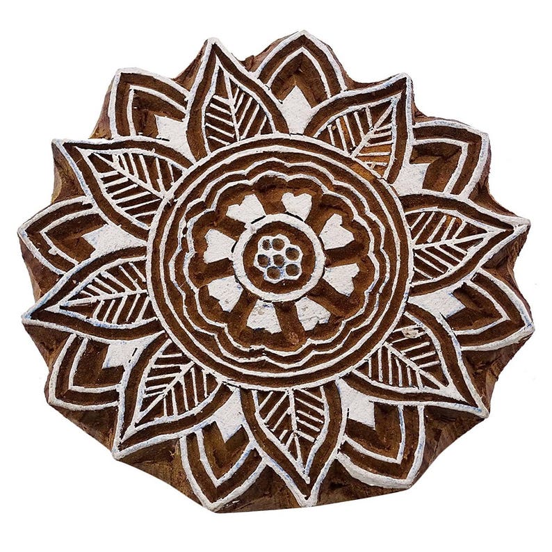 1 Pcs Decorative Wooden Floral HandCarved Textile Stamp Collectible Blocks Pottery Scrapbook Stamp PB2965A