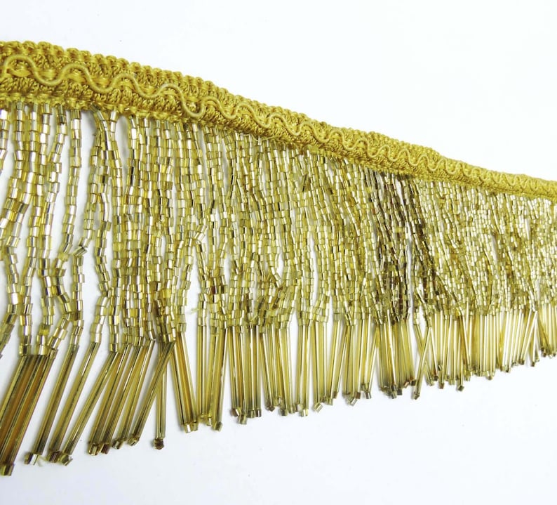 Designer Golden Beaded Fringes Trim Lace Home Decor Curtain Etsy