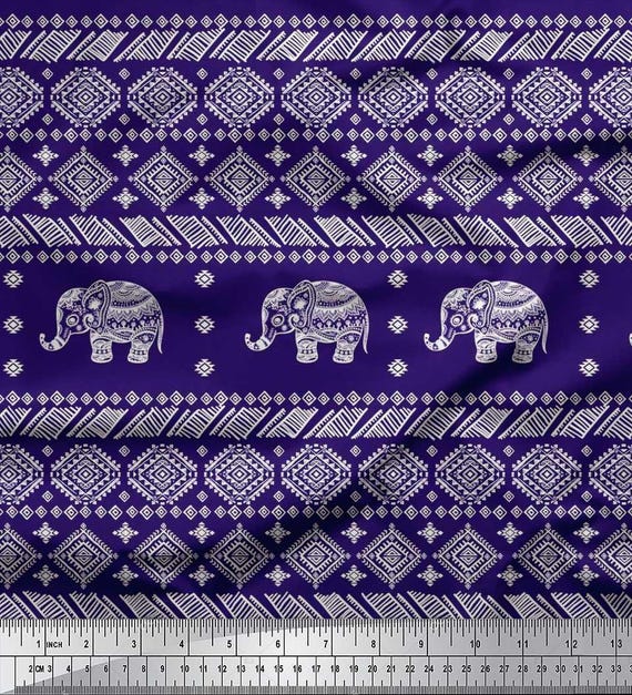 Soimoi Cotton Canvas Fabric - Tree & Elephant Animal Print By The Yard, 56 Inch Wide
