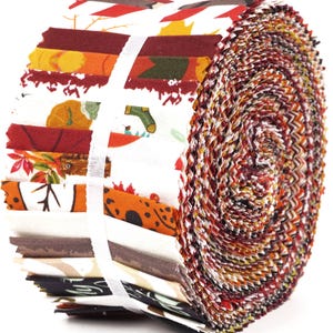 Soimoi 40Pcs Autumn Fall Theme Print Precut Fabrics Strips Roll Up, JellyRoll 40 Strip Assorted Bundle, Fabric Strips for Quilting, Crafting