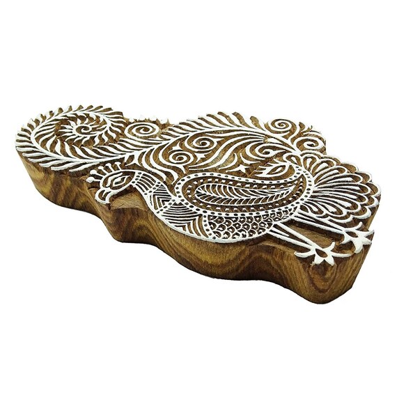 Hand Carved Wood Block: Indian Peacock Textile Stamp - Etsy
