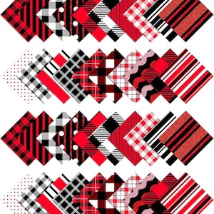 Röda ränder tryckta bomullstygrutor – Quilting Charm Pack