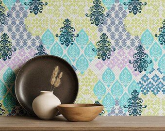 Papel tapiz autoadhesivo S4sassy, vinilo extraíble con diseño de azulejos y flores, ideal para decorar la cocina.