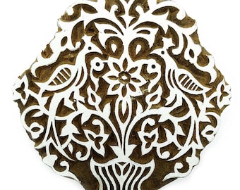 Sello de madera floral tallado a mano, bloque textil indio, estampado de tela