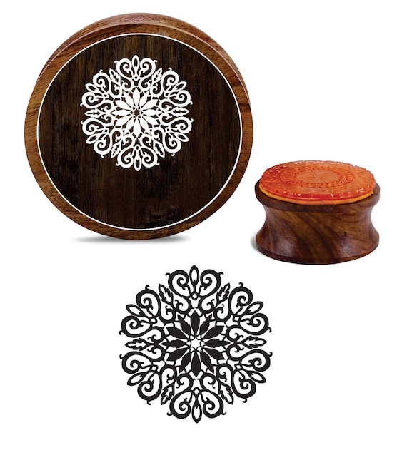 Scrap Booking Round Wooden Rubber Stamp Floral Pattern Craft Etsy