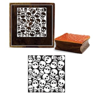 Antigo cartão de impressão de caveira com design quadrado de madeira, bloco de impressão de carimbos têxteis, artesanato para fazer cartões de scrapbooking por 1 peça, PRB-857