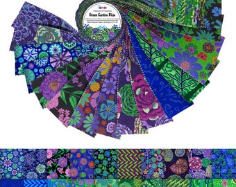 Ocean Garden Bliss Fabric Jelly Roll, 40 Cotton Strips, Quilting