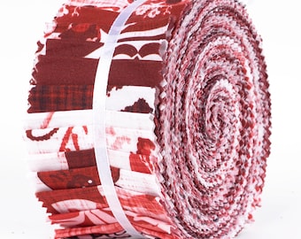 Red Block Print Cotton Jelly Roll – 40 Quilting Fabric Strips