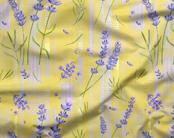 Soimoi Cotton Medium Yellow Fabric-by The Yard, Leaves & Lavender Floral Printed Sewing Fabric Material Fabric for Designer Fabric, Quilting