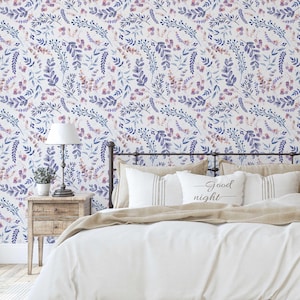 Carta da parati S4Sassy con foglie acquerellate - Carta da parati con foglie blu, carta da parati autoadesiva in vinile, decorazioni fai da te facili per camera da letto, soggiorno e spazio abitativo