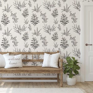 S4sassy Selbstklebende Tapete, Grauer Farn und Laubdruck Wandbild Wandpapier, Schälen und Aufkleben Kontaktpapier für Wände, Eingangsbereich Akzentwand