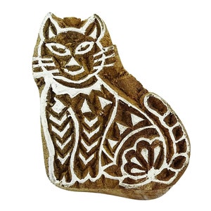 Hand Carved Printing Block, Cat Design Wooden Block, Textile Stamp, Decorative Brown Printing Block, Fabric Printing Block By 1 Pc, PB2730A
