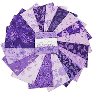 40 Pcs Cotton Fabric Squares Bundles Charm Packs for Quilting, DIY Fabric Bundle Squares, Fat Quarter Layer Cakes - Purple Paisley Blooms
