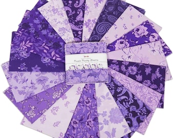 Cuadrados de tela con estampado de flores de cachemir moradas, 100% algodón, paquete para acolchado, 5x5 o 10x10, 40 piezas