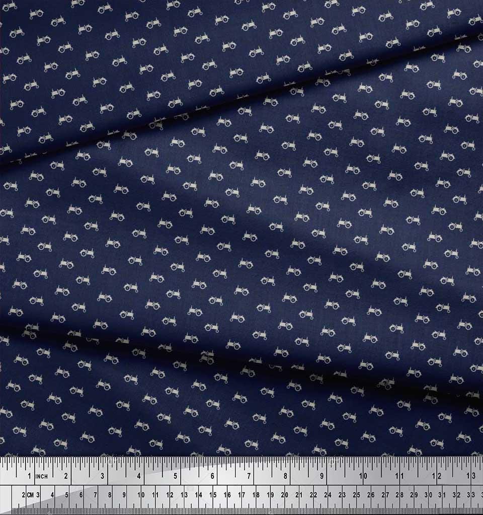 Soimoi Blue Poly Georgette Fabric Monstera Leaves,Flamingo & Wild