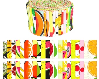 Fruit Print Cotton Jelly Roll, 40 Precut Quilting Fabric Strips