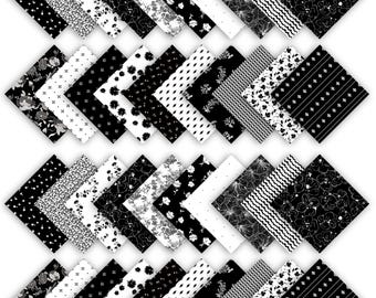 Gebloemde katoenen stofvierkanten: zwart-witafdrukken, quiltpakket met bedeltjes