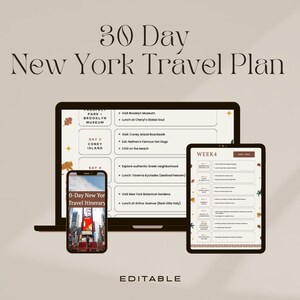 30-dagars resplan för New York City | Digital nedladdning | Den ultimata reseguiden för New York | Dator, iPad, surfplatta | Redigerbar på Canva
