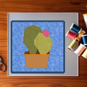 Printable FPP Pattern for 12x12inch Quilt Block - Potted Cactus