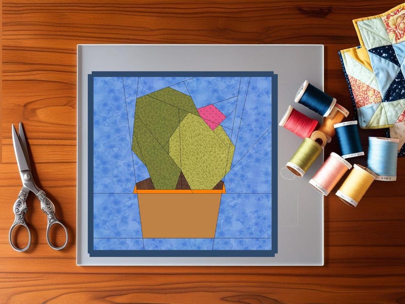 Printable FPP Pattern for 12x12inch Quilt Block - Potted Cactus - Etsy
