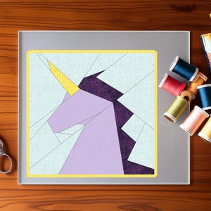 Printable FPP Pattern for 12x12inch Quilt Block - Unicorn