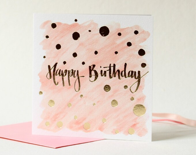 Pink and Gold Foil Happy Birthday Card by Sunshine for - Etsy