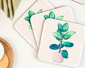 House Plant Coaster - Rubber Plant illustration by Sunshine for Breakfast