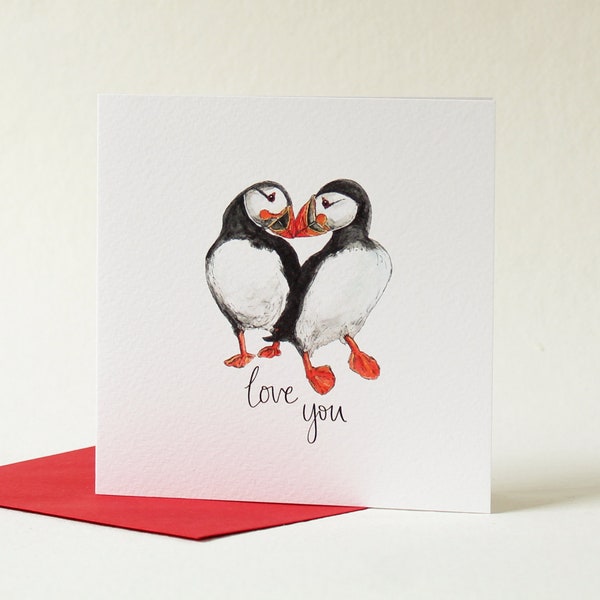 Puffin Love you card. Love birds valentines card by Sunshine for Breakfast