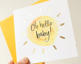 New baby card in yellow, with luxury gold foiling by Sunshine for Breakfast