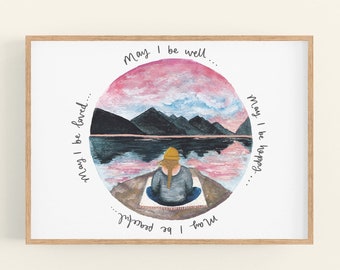 Meditating Print. Mountain meditation with positive mantra - Self care gift with affirmation by Sunshine for Breakfast