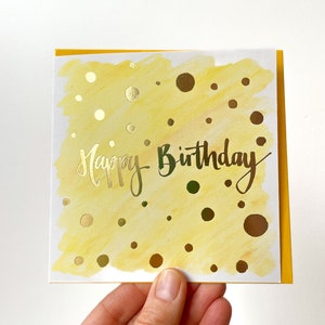 Happy Birthday goudfoliekaart - gele verjaardagskaart van Sunshine for Breakfast