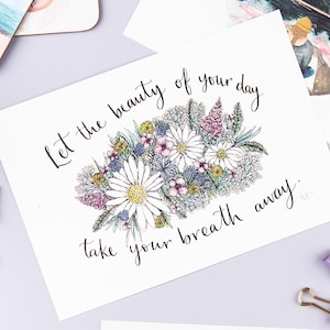 Illustrazione floreale, bellissima citazione, stampa artistica consapevole di Sunshine for Breakfast.