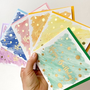Elige 6 tarjetas doradas de feliz cumpleaños: elige tus colores, elige y mezcla tarjetas de cumpleaños.