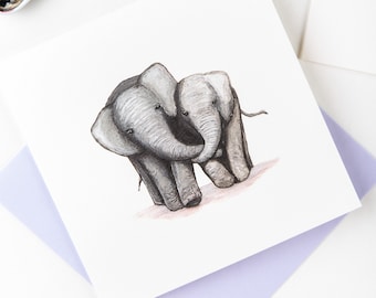 Jolie carte d'éléphant. Éléphants amoureux, carte pour petite amie, petit ami, mari, femme.