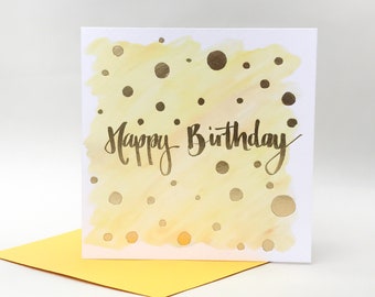 Tarjeta de feliz cumpleaños con lámina dorada - Tarjeta de cumpleaños amarilla de Sunshine for Breakfast
