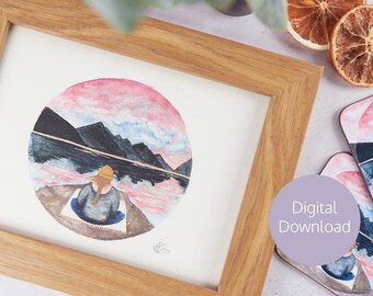 Meditation illustration - self care print - Digital Print - Printable Art