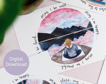 Mountain Meditation postcard. Digital postcard. Affirmation postcard. Meditation art.