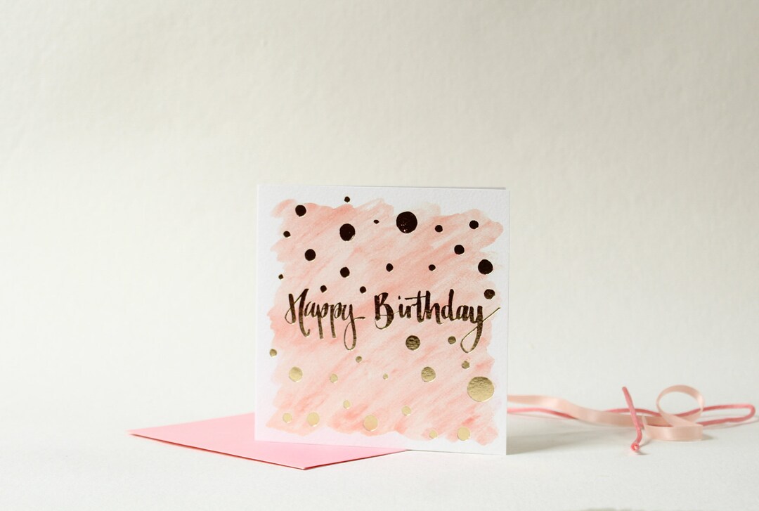 Pink and Gold Foil Happy Birthday Card by Sunshine for - Etsy