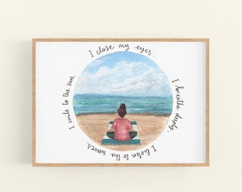A5 Art Print - Meditating on the beach illustration with daily affirmation. Self care, yoga gift by Sunshine for Breakfast.