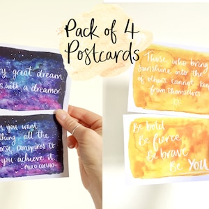 Pack of 4 Positive Postcards. Positive affirmations, mindfulness quotes and inspiration postcards by Sunshine for Breakfast.