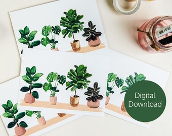 House Plants Digital Print - Digital Download - Printable Postcard