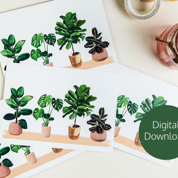 House Plants Digital Print - Digital Download - Printable Postcard