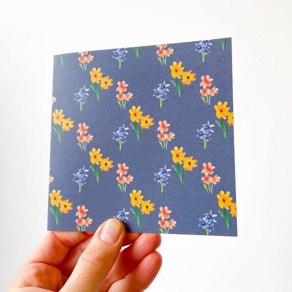 Carte floral bleu marine | Carte d'encouragement | Carte de correspondance florale vierge par Sunshine pour le petit-déjeuner